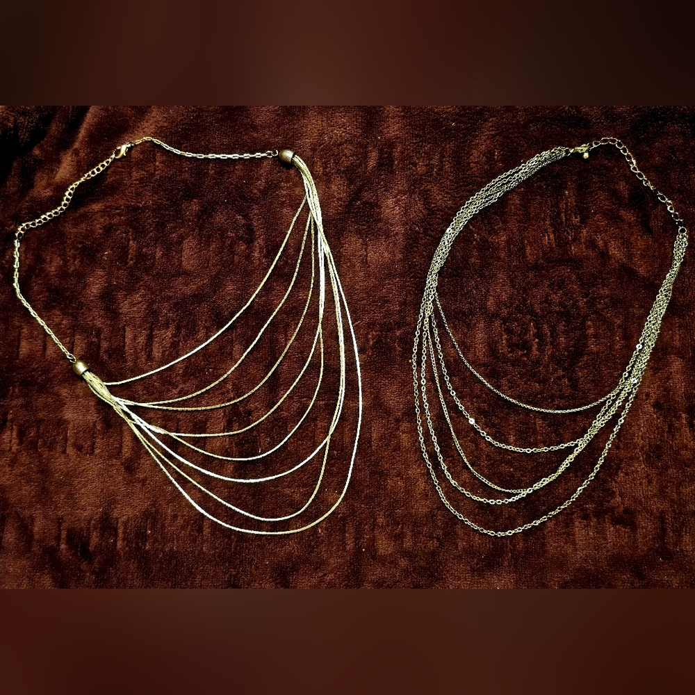 2 Elegant Silver Layered Multi Strand Necklace Chokers Lengths are Adjustible